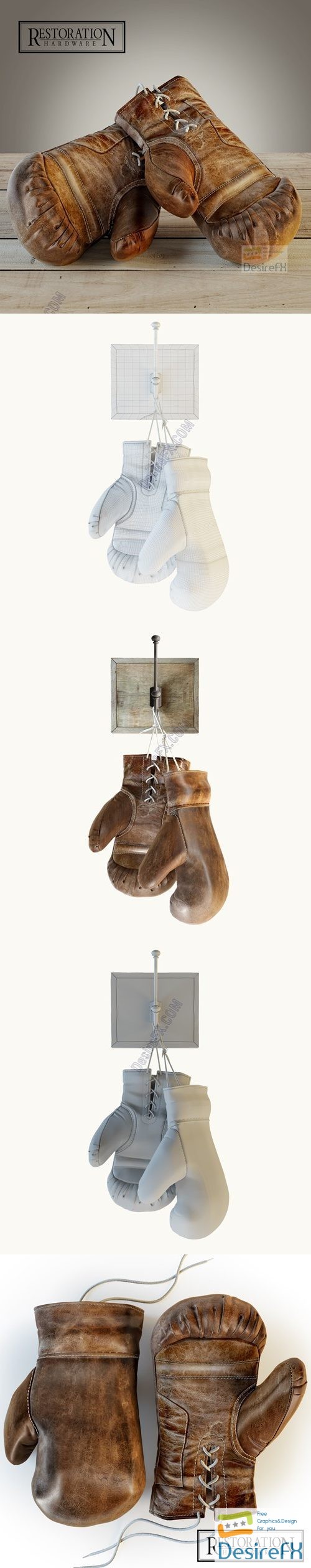 Restoration Hardware - Vintage Leather Boxing Gloves 3D Model