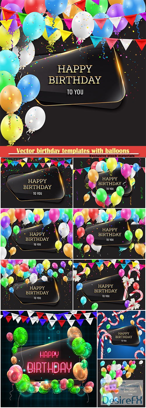 Vector birthday templates with balloons