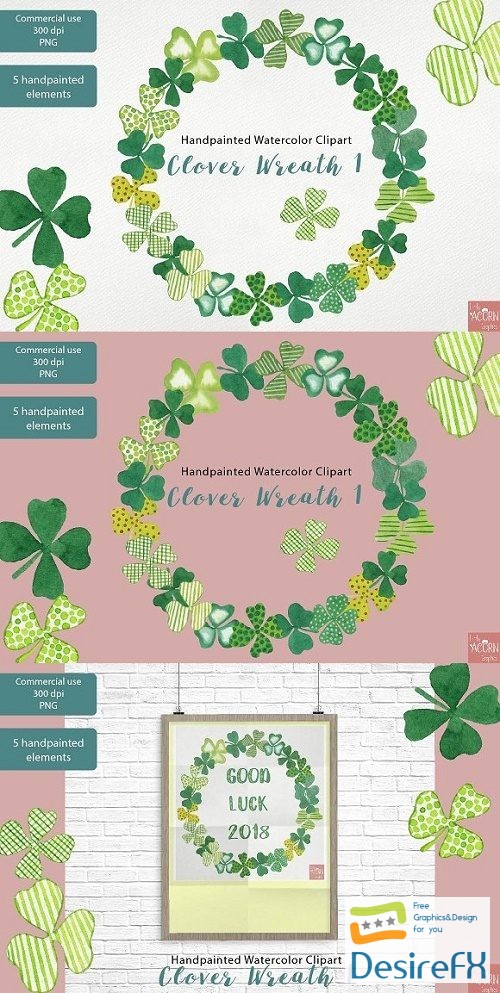Clover wreath Watercolor Clipart PNG - 2321679