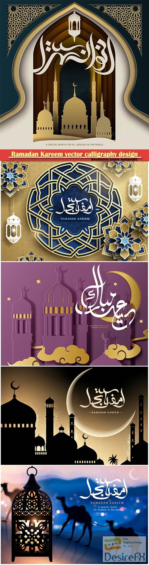 Ramadan Kareem vector calligraphy design with decorative floral pattern,mosque silhouette, crescent and glittering islamic background # 6