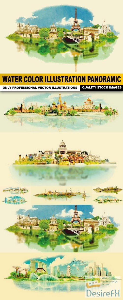 Water Color Illustration Panoramic - 9 Vector