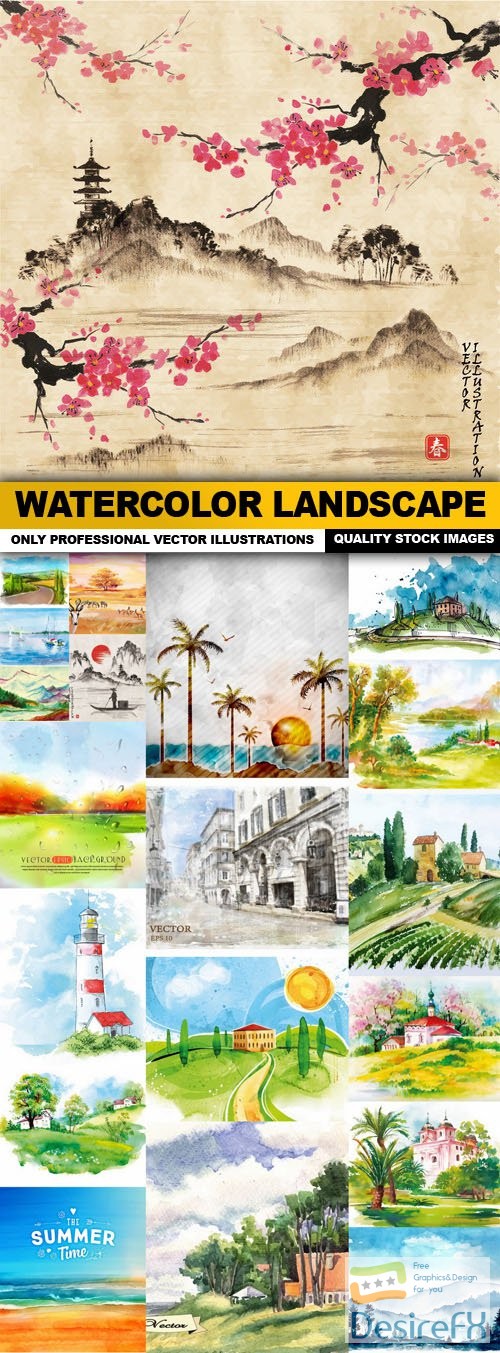 Watercolor Landscape - 20 Vector