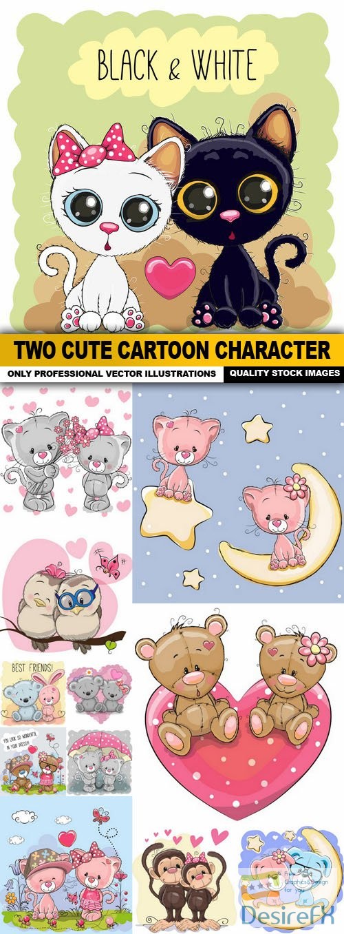 Two Cute Cartoon Character - 12 Vector