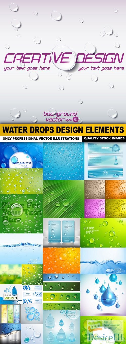 Water Drops Design Elements - 25 Vector