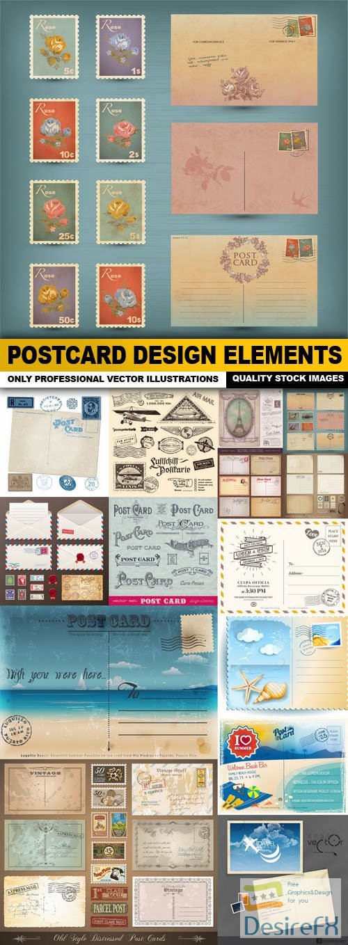 Postcard Design Elements - 15 Vector