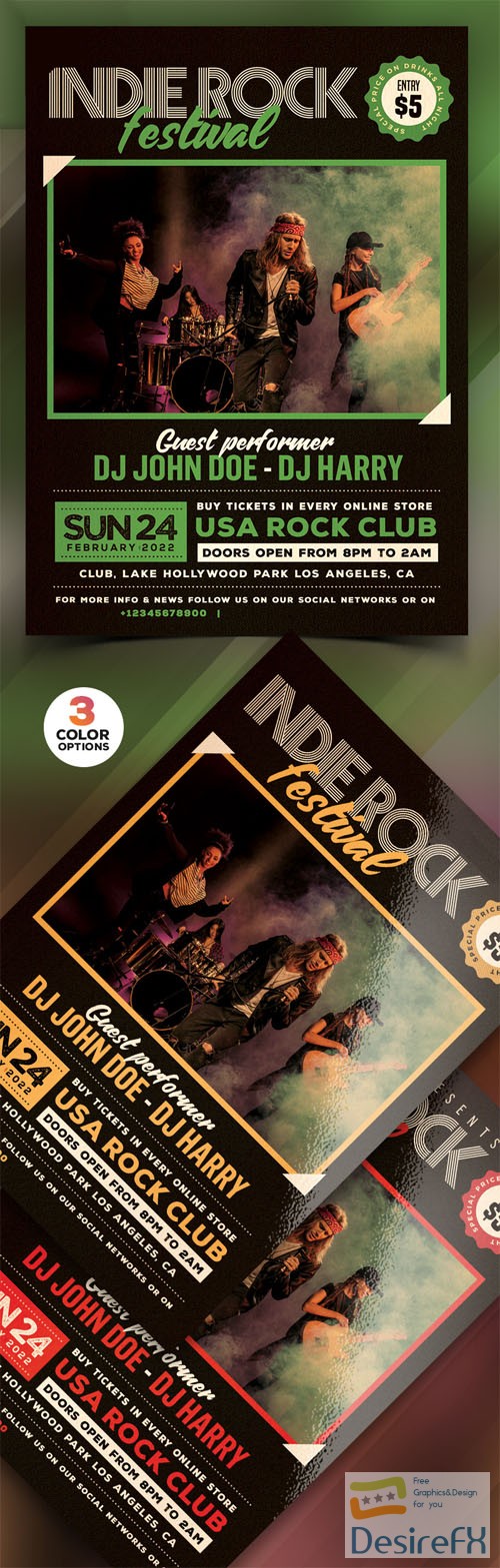 Indie Rock Music Festival Flyer PSD Templates