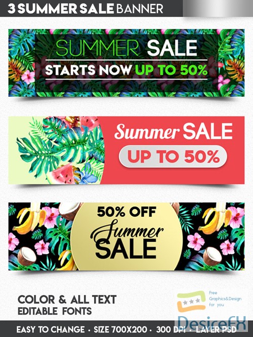 3 Summer Sale Banners in PSD