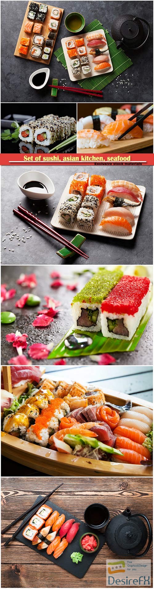 Set of sushi, asian kitchen, seafood