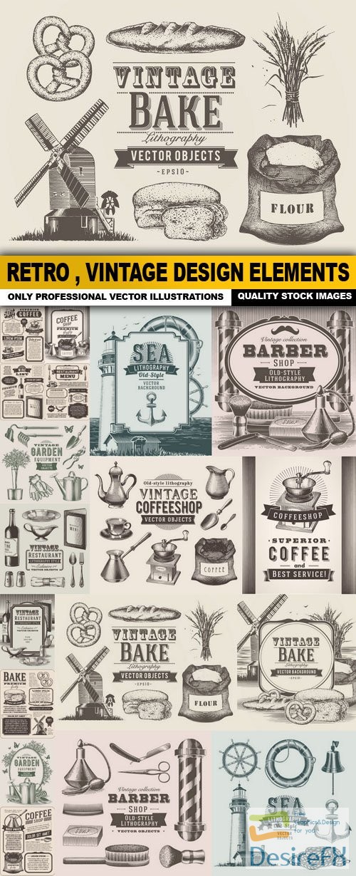 Retro , Vintage Design Elements - 18 Vector