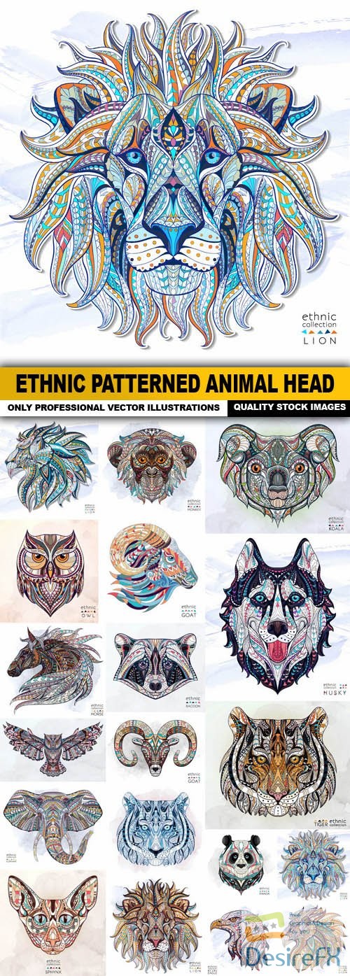 Ethnic Patterned Animal Head - 19 Vector
