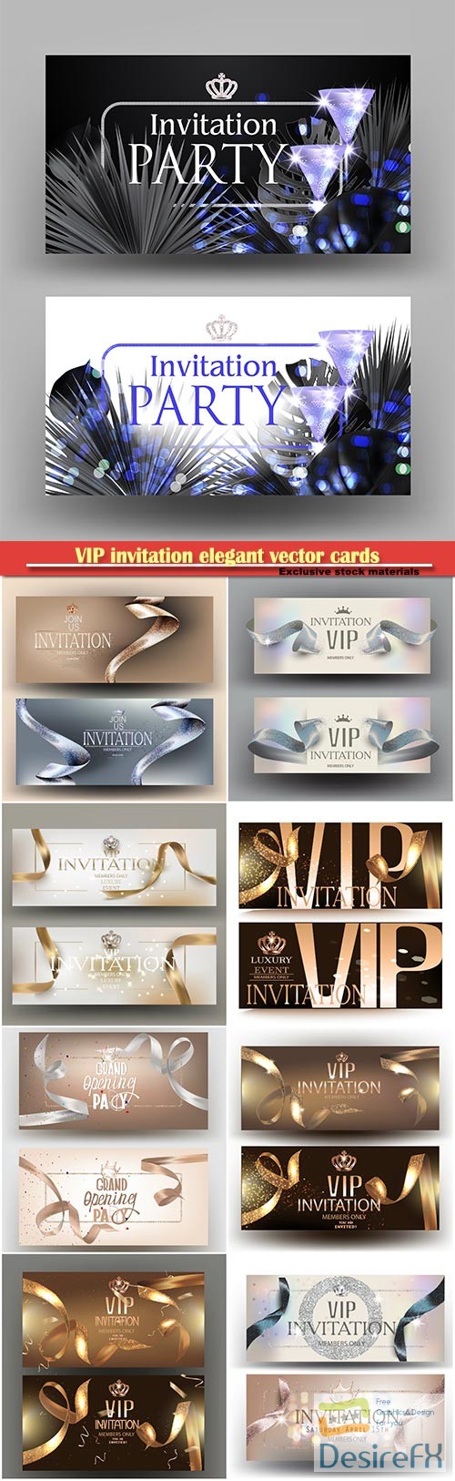 VIP invitation elegant vector cards with ribbons and pearl background