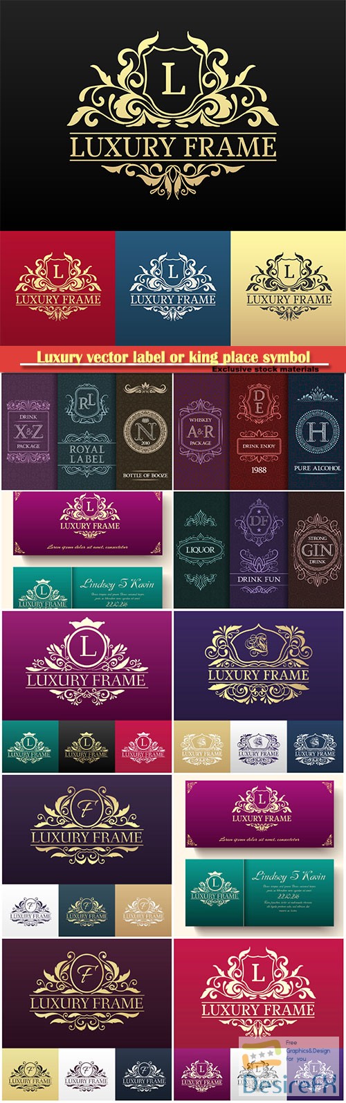 Luxury vector label or king place symbol element with decorative calligraphy object set