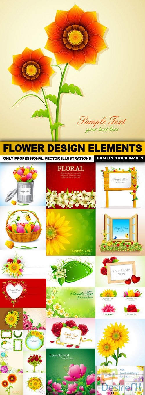 Flower Design Elements - 24 Vector