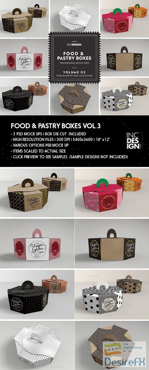 Food pastry Boxes Vol.3: Octagon Cake | Pastry Carrier Take Out Packaging Mockups 16825782