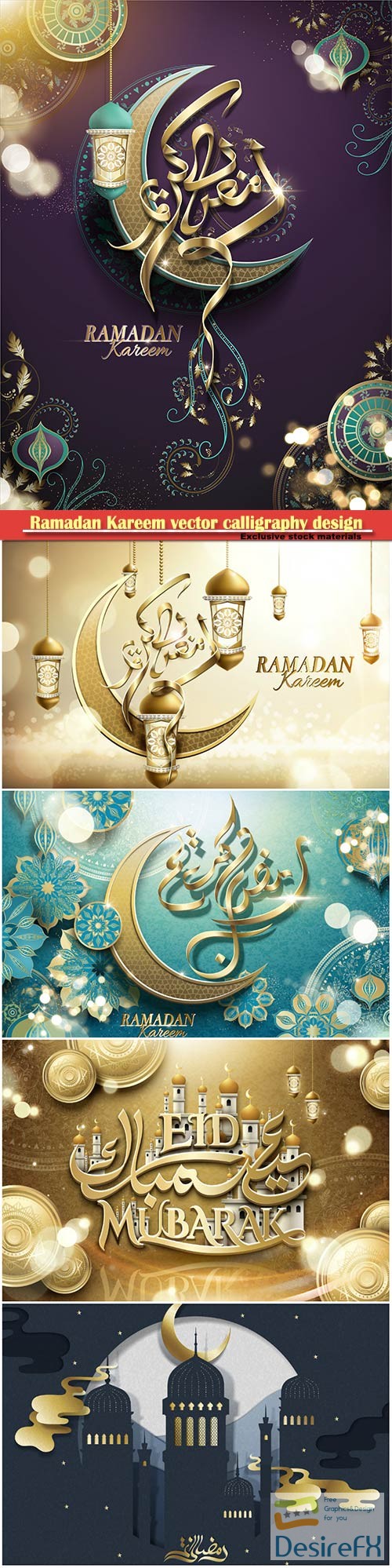 Ramadan Kareem vector calligraphy design with decorative floral pattern,mosque silhouette, crescent and glittering islamic background # 4