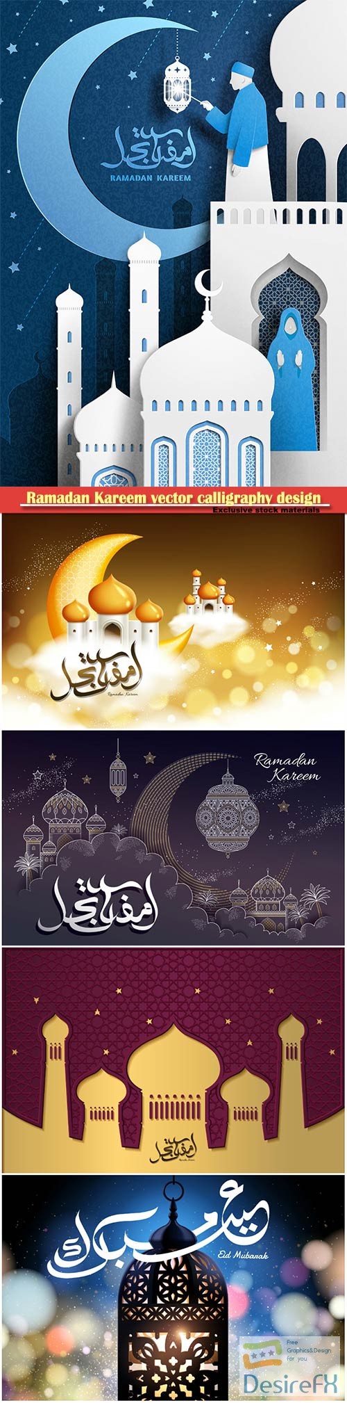 Ramadan Kareem vector calligraphy design with decorative floral pattern,mosque silhouette, crescent and glittering islamic background # 9