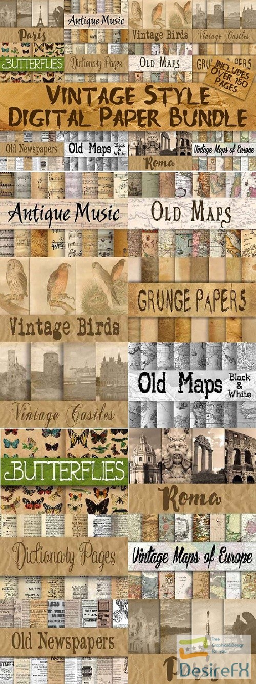 Vintage Style Digital Paper Bundle 2555823