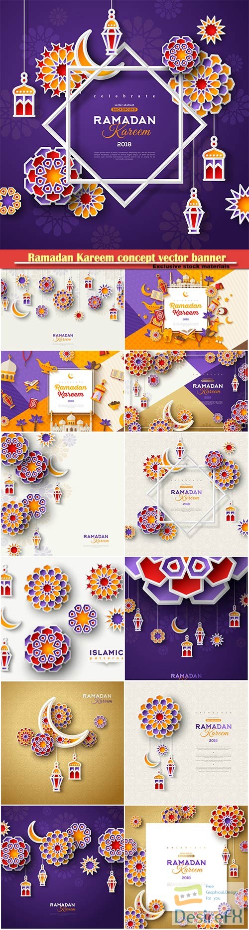 Ramadan Kareem concept vector banner with islamic geometric patterns