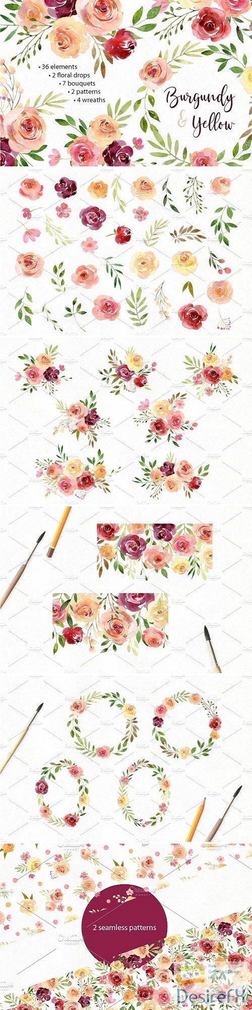 Watercolor Flowers Arrangements PNG - 2583222