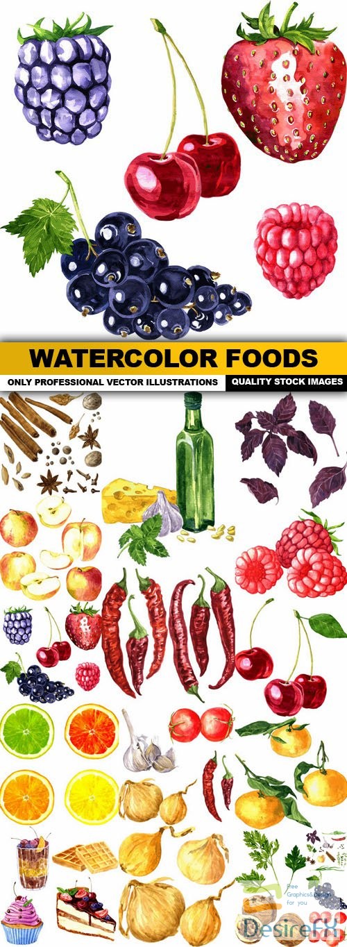 Watercolor Foods - 18 Vector