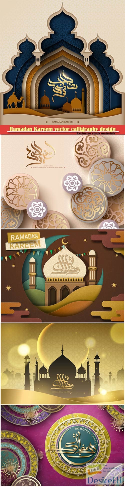 Ramadan Kareem vector calligraphy design with decorative floral pattern,mosque silhouette, crescent and glittering islamic background # 2