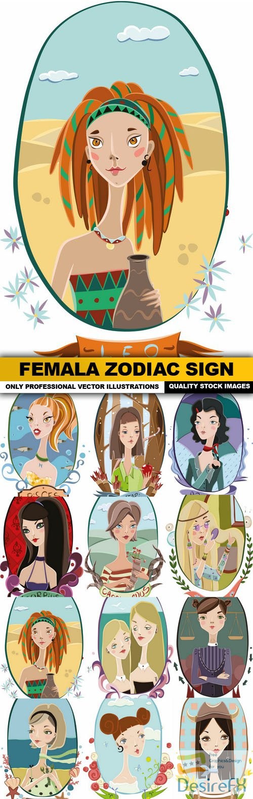 Femala Zodiac Sign - 12 Vector