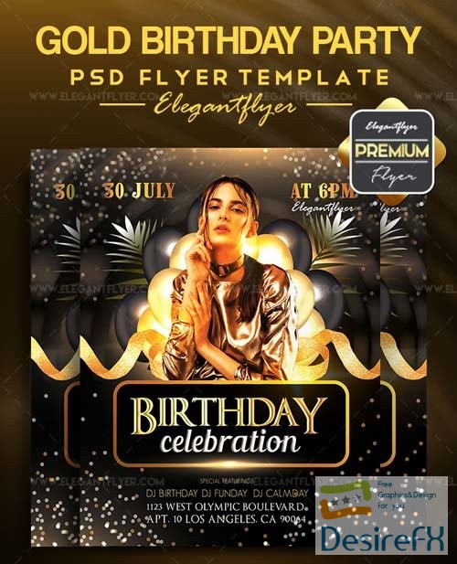Gold Birthday Party V1 2018 Flyer PSD Template