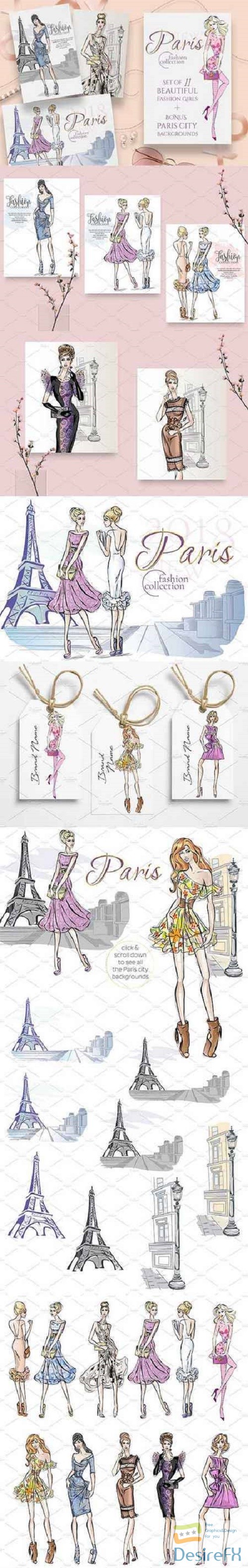 Set of 11 Fashion Girls in Paris - 2414228