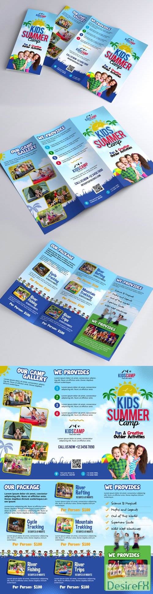Kids Camp - Summer Trifold Brochure Design PSD Template