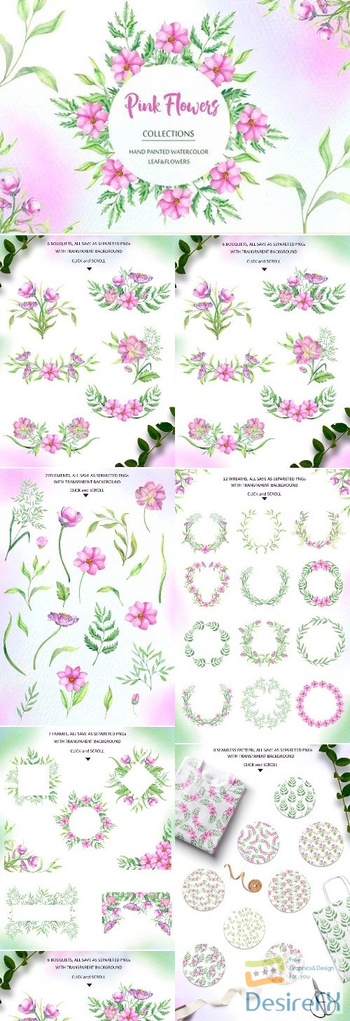 Watercolor Pink Flowers 2517885