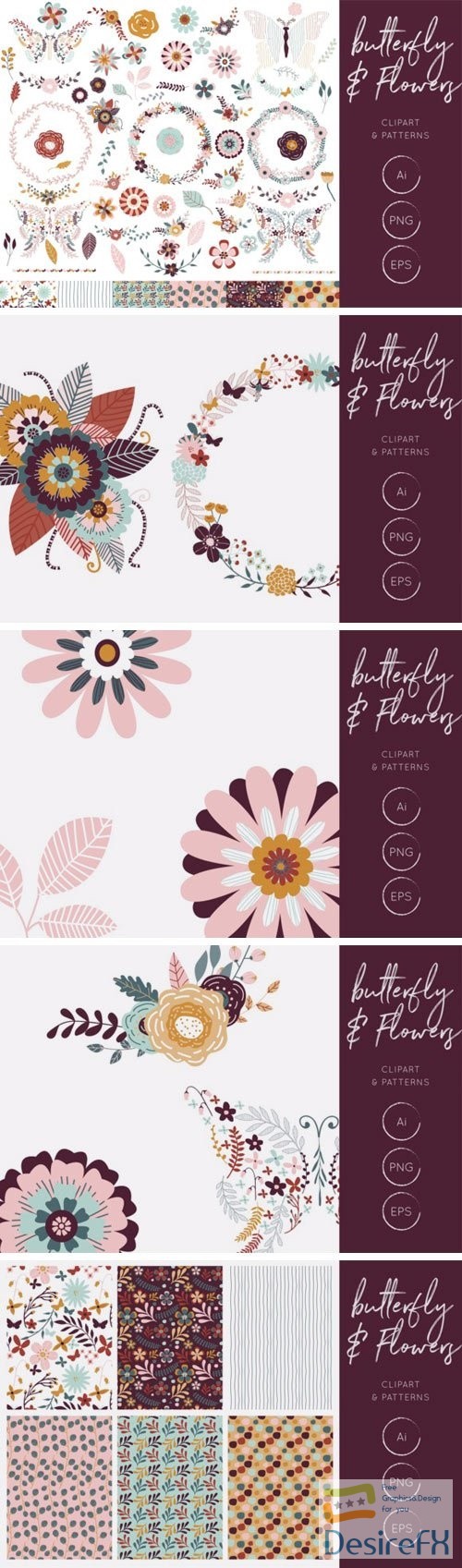 Butterfly &amp; Flowers Clipart and Patterns