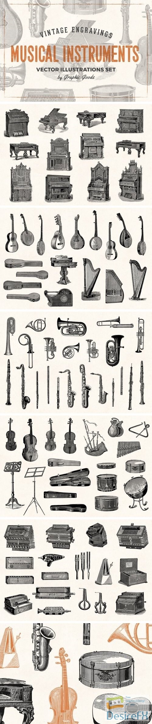 Musical Instruments Engravings Set 1900180