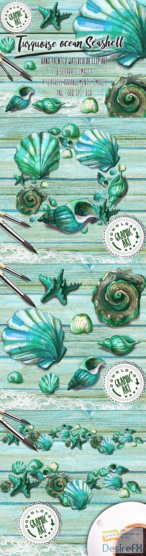 Watercolor clipart Seashell wreath 2390589
