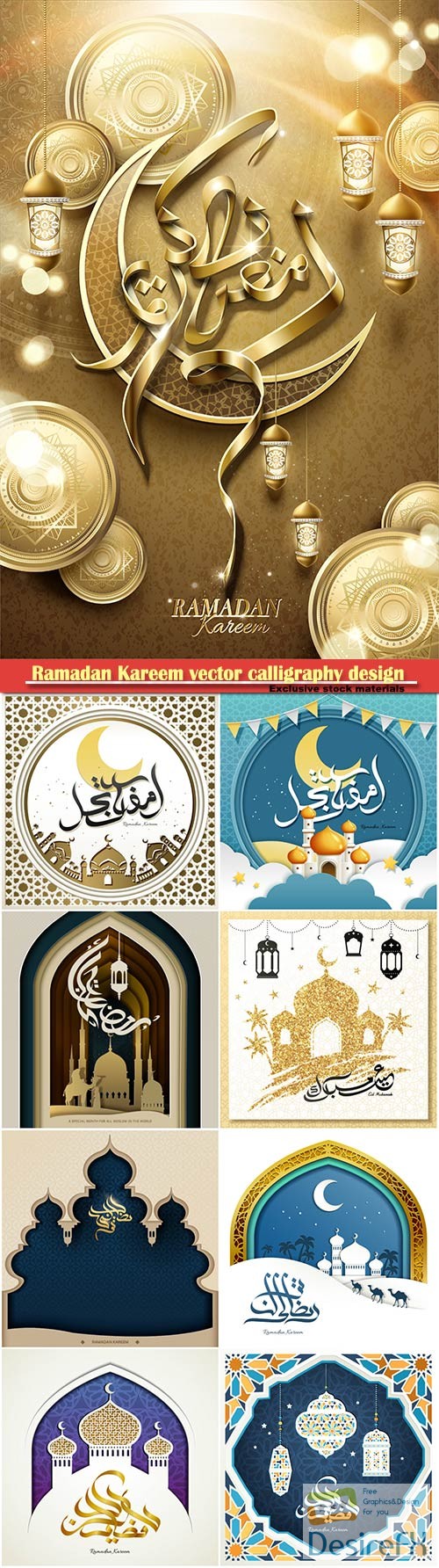 Ramadan Kareem vector calligraphy design with decorative floral pattern,mosque silhouette, crescent and glittering islamic background # 16