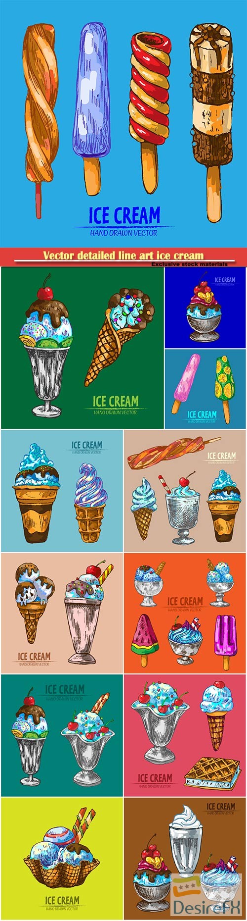 Vector detailed line art ice cream