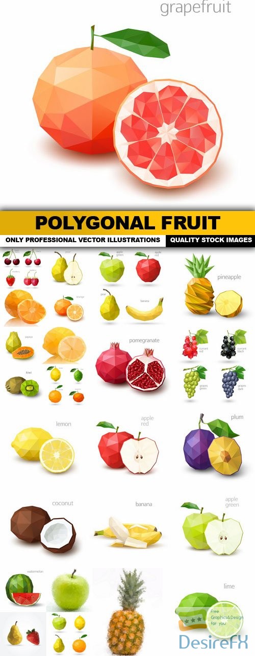 Polygonal Fruit - 25 Vector