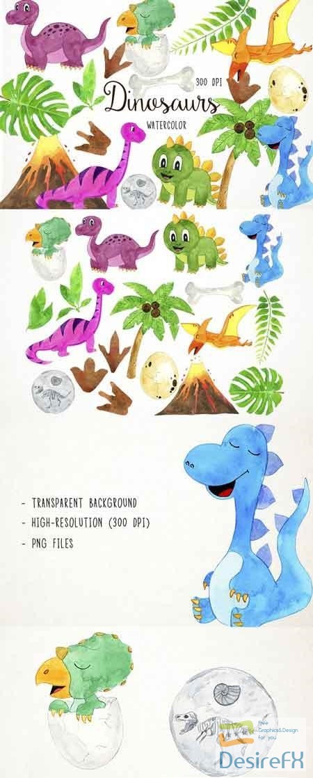 Watercolor Dinosaurs Clipart 2582233