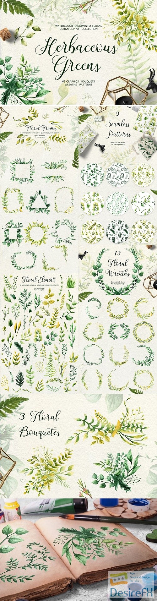 Herbaceous Greens-watercolor set 2534083