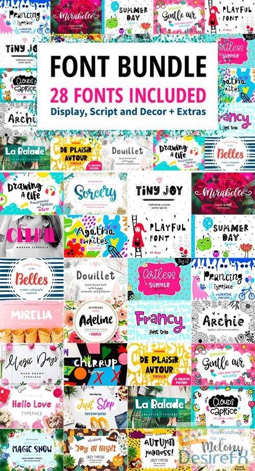 Font Bundle - 28 Fonts with Extras 2544097