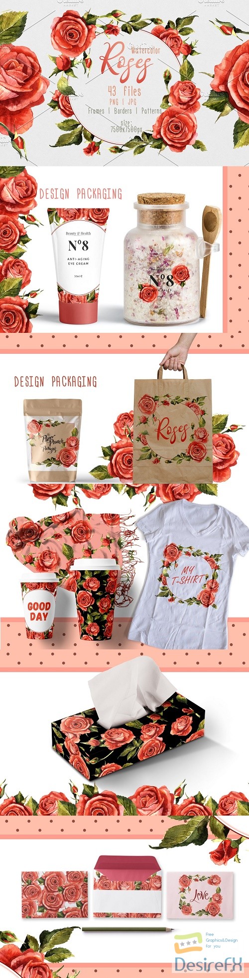 Red Roses PNG Watercolor Flower Set - 2392783