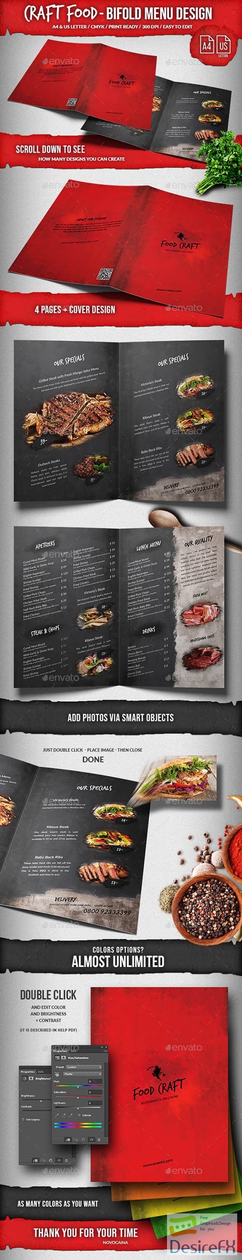 Craft Food Bifold Menu - A4 &amp; US Letter. Very Editable. 21980762