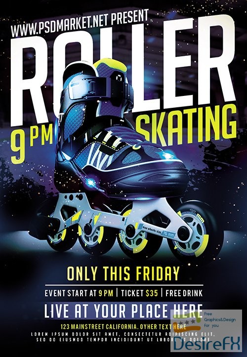 PSD Template - Roller Skating Party Flyer
