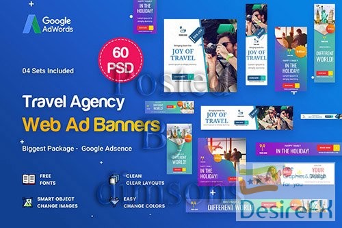 Travel Agency Banner Ads - 45 PSD