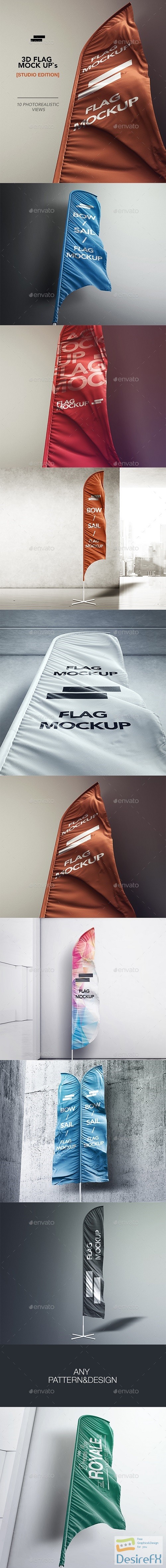 3D Flags Feather / Bow / Sail Flag Mockup 14064329