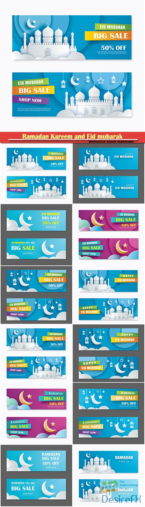 Ramadan Kareem and Eid mubarak sale vector banner design
