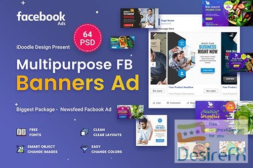 Multipurpose Facebook Banner Ads - 64 PSD