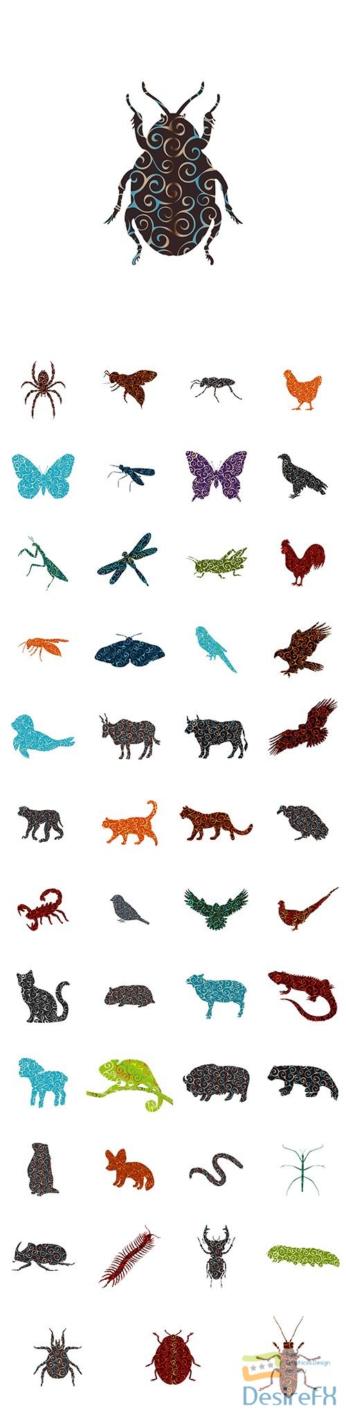 Vector Spiral pattern color silhouette animal