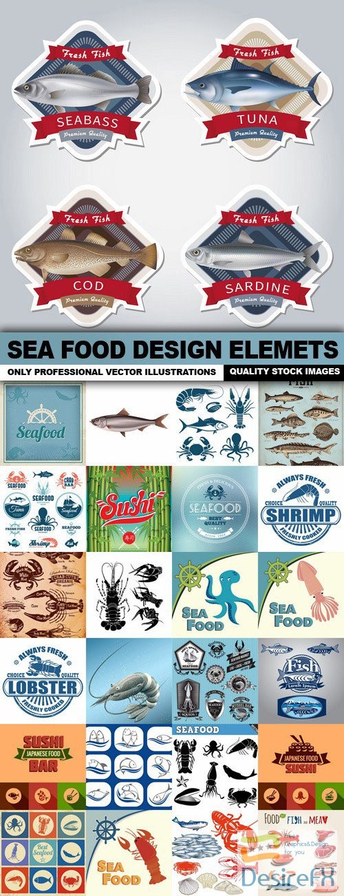 Sea Food Design Elemets - 25 Vector