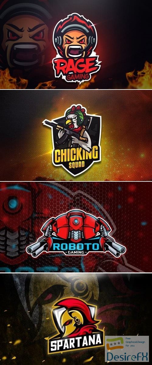 Rage Gaming – Spartan – Roboto – Chiking Squad – Mascot & Esport Logos