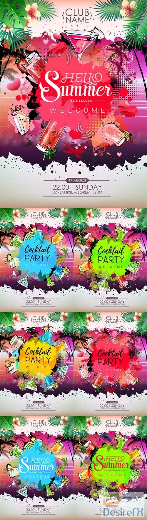 Vector Summer Cocktail party posters design. Cocktail menu